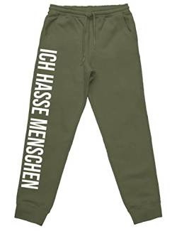 tshirtladen Ich Hasse Menschen Jogginghose Schlafhose tolles Statement, Farbe: Olive, Größe: XXXL von tshirtladen