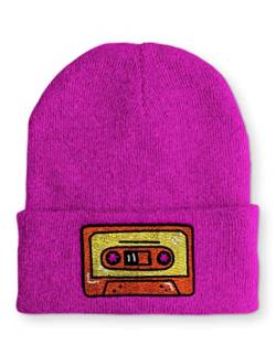 tshirtladen Kassette Retro Statement Beanie Mütze mit Spruch für Damen und Herren, Farbe: Pink von tshirtladen