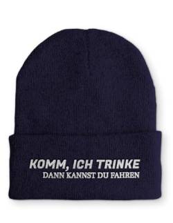 tshirtladen Komm ich trinke Spruchmütze Strickmütze Wintermütze lustige Beanie mit Stick OneSize Mütze, Farbe: Navy von tshirtladen