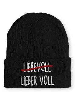tshirtladen Lieber Voll anstatt Liebevoll Mütze Beanie Wintermütze mit Spruch, Farbe: Black von tshirtladen
