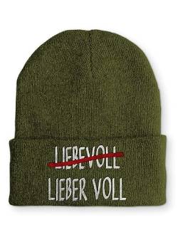 tshirtladen Lieber Voll anstatt Liebevoll Mütze Beanie Wintermütze mit Spruch, Farbe: Olive von tshirtladen