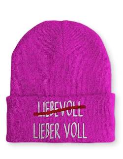 tshirtladen Lieber Voll anstatt Liebevoll Mütze Beanie Wintermütze mit Spruch, Farbe: Pink von tshirtladen