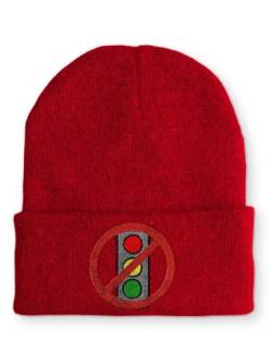 tshirtladen Lustige Ampel durchgestrichen Spruchmütze Strickmütze Wintermütze lustige Beanie mit Stick OneSize, Farbe: Rot von tshirtladen