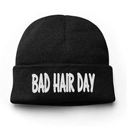 tshirtladen Mütze Bad Hair Day Wintermütze Unisex Beanie für Damen und Herren, Farbe: Schwarz von tshirtladen