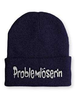 tshirtladen Problemlöserin Mütze Statement Beanie Mütze mit lustigem Spruch, Farbe: Navy von tshirtladen