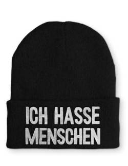 tshirtladen Spruchmütze Strickmütze Ich Hasse Menschen Wintermütze Mütze lustige Beanie mit Stick OneSize, Farbe: Black von tshirtladen