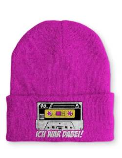 tshirtladen Spruchmütze Strickmütze Retro Kassette Ich war dabei! Mütze Wintermütze lustige Beanie mit Stick, Farbe: Pink von tshirtladen