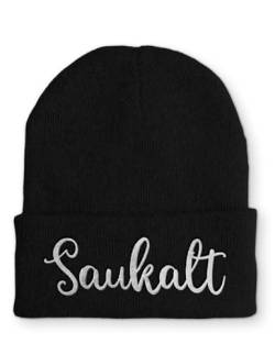 tshirtladen Strickmütze Saukalt Mütze Wintermütze lustige Beanie mit Stick, Farbe: Black von tshirtladen