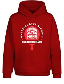 tshirtladen Tischtennis Design Unterschätze Niemals einen Alten Mann Hoodie Unisex, Farbe: Rot, Größe: XL von tshirtladen