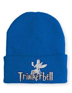 tshirtladen Trinkerbell Statement Spruchmütze Beanie Mütze für Damen und Herren, Farbe: Blau von tshirtladen