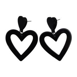 tuwiwol Liebesherz Ohrringe, stilvoll und vielseitig, leicht und einfach zu tragen, Liebesherz förmige Ohrringe aus Kunstharz, Acryl Ohrringe, Schwarzes hohles Herz von tuwiwol