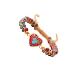 tuwiwol Personalisiertes CharmOn langlebiges, langlebiges Jaspis Armband, Geschenkidee, Naturstein Herz Charm Armbänder, stilvoll und trendig, Rot von tuwiwol