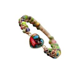tuwiwol Personalisiertes CharmOn langlebiges, langlebiges Jaspis Armband, Geschenkidee, Naturstein Herz Charm Armbänder, stilvoll und trendig, bunt von tuwiwol
