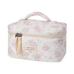 uekeboag Große Reise-Make-up-Tasche für Damen, gesteppt, Blumenmuster, Baumwolle, Kosmetiktasche, Kosmetiktasche, Kosmetiktasche, Kosmetiktasche, Kosmetiktasche, Kosmetiktasche, Kosmetiktasche, von uekeboag