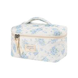 uekeboag Große Reise-Make-up-Tasche für Damen, gesteppt, Blumenmuster, Baumwolle, Kosmetiktasche, Kosmetiktasche, Kosmetiktasche, Kosmetiktasche, Kosmetiktasche, Kosmetiktasche, Kosmetiktasche, von uekeboag