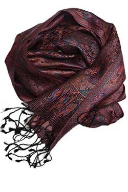 ufash Pashmina 100% Seidenschal aus Indien für Damen & Herren, Paisley Muster, 160 x 35 cm - Schal aus reiner Seide, Violett von ufash