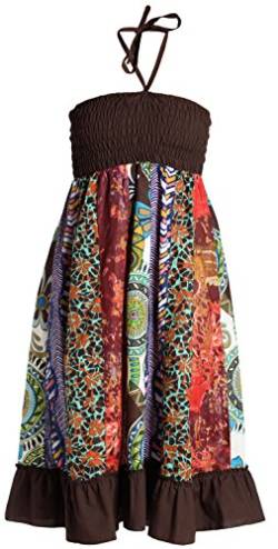 ufash Sommerkleid oder Sommerrock Patchwork für Damen, mit elastischem Bund - Goa Gipsy Hippie-Kleid, Braun 2 von ufash