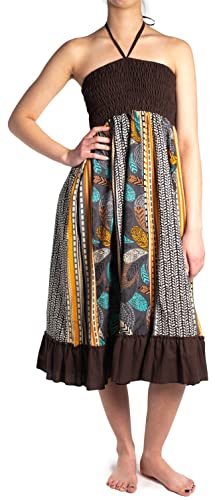 ufash Sommerkleid oder Sommerrock Patchwork für Damen, mit elastischem Bund - Goa Gipsy Hippie-Kleid, Design 23-1 von ufash