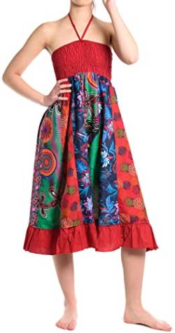 ufash Sommerkleid oder Sommerrock Patchwork für Damen, mit elastischem Bund - Goa Gipsy Hippie-Kleid, Pink 2 von ufash