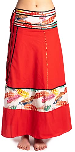 ufash Wickelrock Boho Goa Gipsy - Bunter Maxirock lang aus Indien, mit Bändern - Rock für Damen & Herren - im Winter & Sommer, Rot 4 von ufash