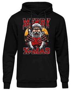 uglyshirt89 Merry X-Mas Herren Kapuzenpullover | Weihnachts Hoodie Herren - Xmas Pullover - Weihnachtsmann Pullover - Comic Hoodie Herren | Schwarz (3XL) von uglyshirt89