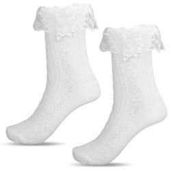 Rüschen Liner Spitze Knöchel Socken Frilly Crew Elastische Baumwolle Socke Prinzessin Fairy Goth Manschetten Niedlich Dessous Kleid für Frauen Mädchen Schulmädchen Kleidung Kostüm, Weiß von uinnossvc