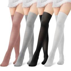 uinnossvc 4 Paar Damen Seiden Kniestrümpfe, High Stockings, Hohe Strümpfe Nylon Kniestrümpfe Damen, Kniestrümpfe Damen, Stützkniestrümpfe Damen für Tägliches Tragen, Weihnachten Kostüm von uinnossvc