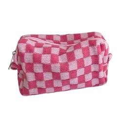 ulafbwur Make-up-Tasche, hohe Kapazität, staubdicht, tragbar, Schachbrett, für Damen, Toilettenartikel, Organizer für den täglichen Gebrauch, Make-up-Tasche für Reisen, Pink von ulafbwur