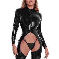 umifyxioy Dessouse Sexy,Damen Wetlook Leder Lack Bodysuit Lang Hosen Langarm Mollig Einteilige Leder Latex Sexy Bodysuit Lingerie Dessous mit Reizverschluss Nachtwäsche Cosplay Dessous Sets 1 von umifyxioy