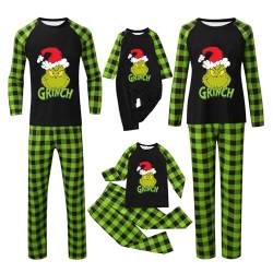 umifyxioy Grinch Familie Set Weihnachtspyjama Familien Weihnachten Pyjamas Set Grinch Kostüm Plaid Schlafanzug Christmas Pjs Damen Herren Kinder Baby Familie Weihnachts Outfit Zweiteilige Hausanzug von umifyxioy