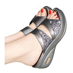 umifyxioy Sandalen Damen, Damen Keilsandalen Hausschuh Plateau Sandalen Open Toe Sandaletten Glitzer Wedge Heel Slippers Strandsandalen Pantoletten RöMersandalen Abendschuhe Sommer Schuhe von umifyxioy