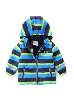 Jungen Warme Fleece-gefütterte Jacke - Wasserabweisende & Gemütliche Regenjacke mit Kapuze (DE/NL/SE/PL, Numerisch, 86, Regular, Blau) von umkaumka