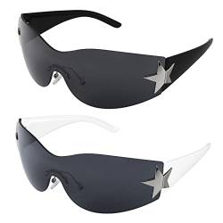 umorismo 2 Stück Y2k Sonnenbrille, Wrap Around Sonnenbrille UV400 Retro Sonnenbrille Punk Sonnenbrille für Damen Herren von umorismo