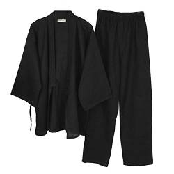 un-brand Japanischer Kimono-Baumwoll-Hanfu-Pyjama-Anzug für Herren in Übergröße Zen-Kleidung Taoistische Kleidung (Größe XL, Schwarz) von un-brand