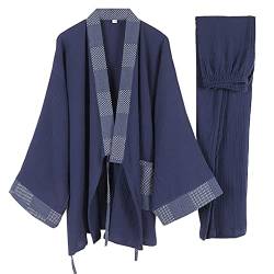 un-brand Japanischer Kimono Double Gaze Cotton Pyjama Anzug für Herren Plus Size Zen Clothing Taoistische Kleidung (Größe L, A3) von un-brand