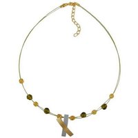 unbespielt Collier Drahtkette mit Glasperlen und Metallanhänger X-Kreuz bicolor 42 cm, Modeschmuck für Damen von unbespielt