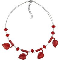 unbespielt Collier Drahtkette mit Kunststoff-Perlen in Blattform Rot-Flitter 44 cm, Modeschmuck für Damen von unbespielt