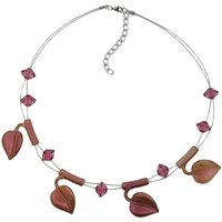 unbespielt Collier Drahtkette mit Kunststoff-Perlen in Blattform violett 44 cm, Modeschmuck für Damen von unbespielt