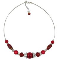 unbespielt Collier Drahtkette mit Kunststoff-Perlen rot-seidig-glänzend 45 cm, Modeschmuck für Damen von unbespielt