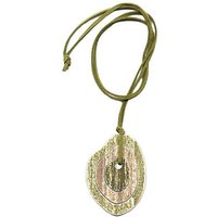 unbespielt Collier Kette Baumringe Kunststoff grün-beige Lederband grün 90 cm, Modeschmuck für Damen von unbespielt