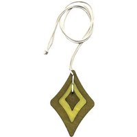 unbespielt Collier Kette Kunststoff-Anhänger Rhombus oliv-lindgrün Kordel beige 90 cm, Modeschmuck für Damen von unbespielt