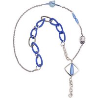 unbespielt Collier Kette Y-Kette blau-transparent-chrom-farbig Kunststoff Aluminium 90 cm, Modeschmuck für Damen von unbespielt