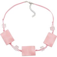 unbespielt Collier Kette mit 3 Vierecken gewellt rosa glänzend Baumwollkordel rosa 45 cm, Modeschmuck für Damen von unbespielt