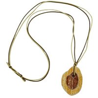 unbespielt Collier Modeschmuck Kette 2 Baumringe Kunststoff Braun-Gelb 90 cm, Modeschmuck für Damen von unbespielt