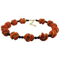 unbespielt Collier Modeschmuck Kette Schraubenperle Rot-Orange-Schwarz Kunststoff 50 cm, Modeschmuck für Damen von unbespielt