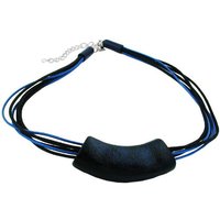 unbespielt Collier Rohr flach gebogen blau schwarz marmoriert glänzend Kunststoff 45 cm, Modeschmuck für Damen von unbespielt