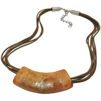 unbespielt Collier Rohr flach gebogen hellbraun marmoriert glänzend Kunststoff 45 cm, Modeschmuck für Damen von unbespielt