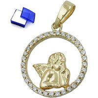 unbespielt Engelanhänger Kettenanhänger Anhänger Engelmotiv mit Zirkonias 9 Karat Gold 14 mm inklusive Schmuckbox, Goldschmuck für Damen und Herren von unbespielt