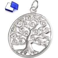 unbespielt Kettenanhänger Anhänger Baum des Lebens glänzend Blätter verschnörkelt 925 Silber 23 mm inkl. kleiner Schmuckbox, Silberschmuck für Damen von unbespielt