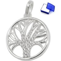 unbespielt Kettenanhänger Anhänger Baum des Lebens mit Zirkonias 925 Silber 15 mm kl. Schmuckbox, Silberschmuck für Damen und Herren von unbespielt